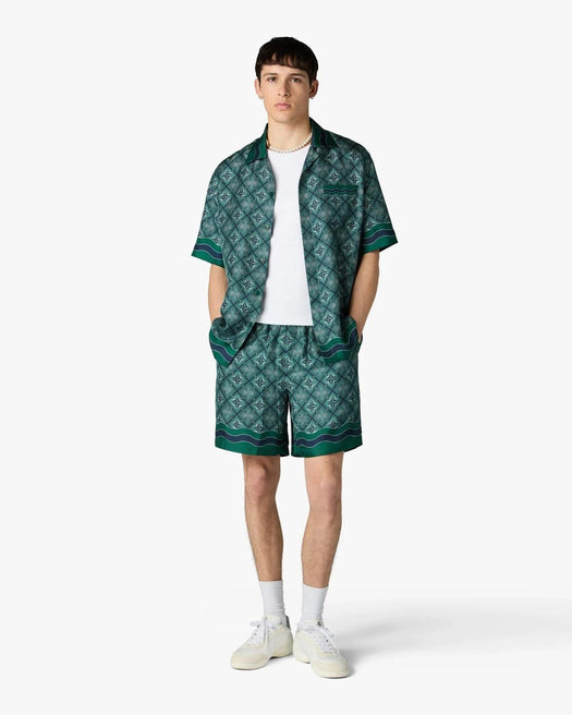 Dark Green Radiating Monogram Short Sleeve Silk Shirt M-PF26-SH-003-08  CASABLANCA 