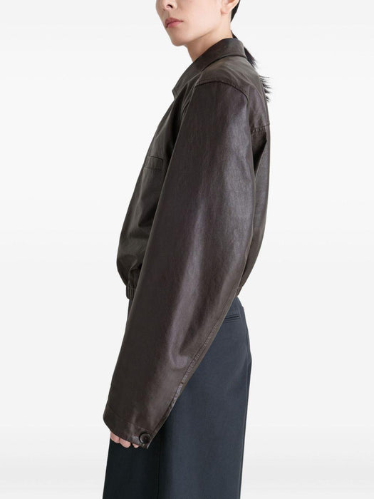 buttoned-up elasticated leather jacket<BR/><BR/><BR/><BR/><BR/> OW1158 LL0146BR560 LEMAIRE 