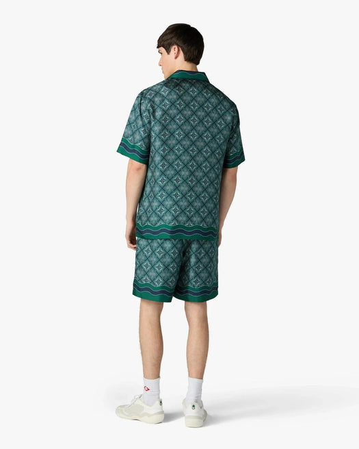 Dark Green Radiating Monogram Short Sleeve Silk Shirt M-PF26-SH-003-08  CASABLANCA 