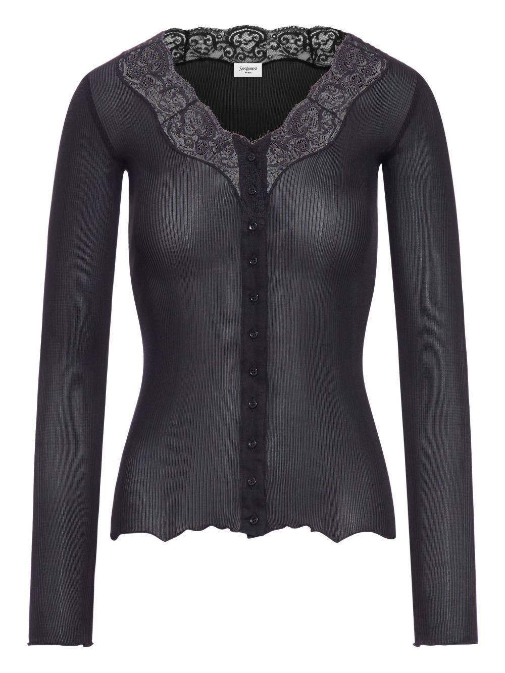 ribbed lace-detail cardigan<BR/><BR/><BR/><BR/><BR/><BR/><BR/><BR/><BR/><BR/><BR/> 839144 Y37SM1000 SAINT LAURENT 