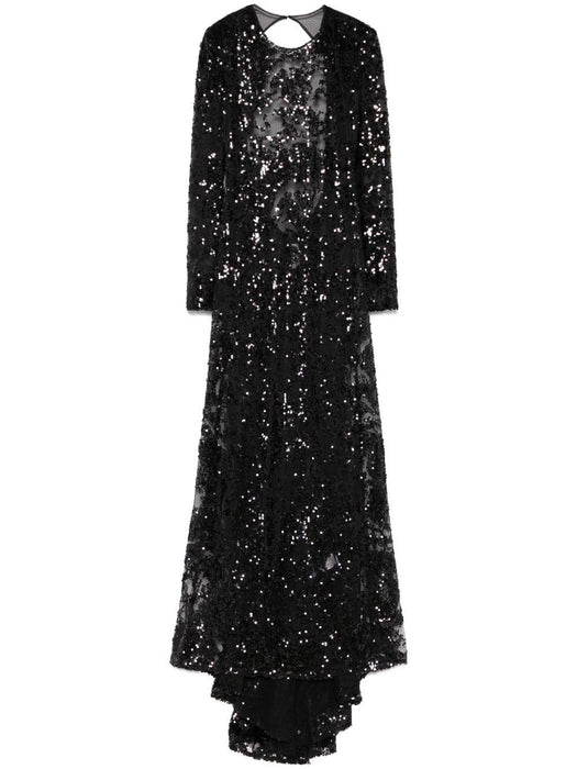 long sleeve backless sequin gown 1125WDR006162A BLACK 1 VICTORIA BECKHAM 