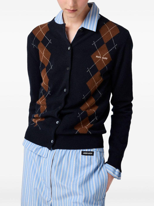argyle intarsia-knit cardigan<BR/><BR/> MMF988 S OOO 174BF0008 MIU MIU 