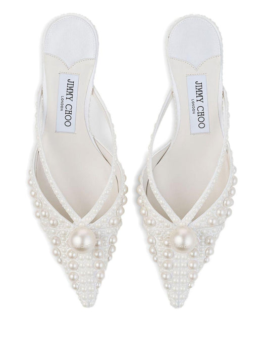 50mm Sana pearl-embellished pointed-toe mules SANA MULE 50 WOZ WHITE/WHITE JIMMY CHOO 