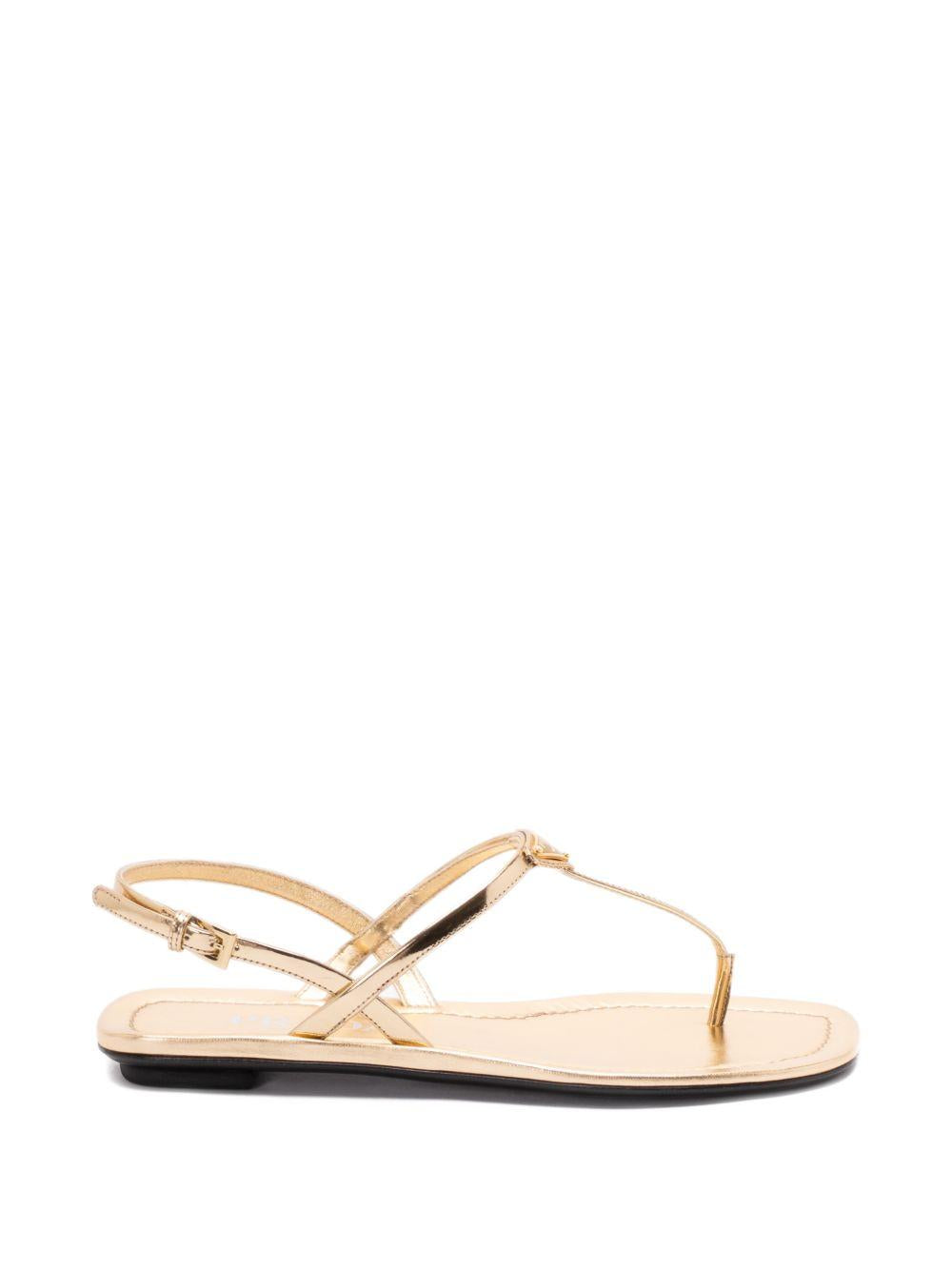 Prada Silver Calf Leather Bos Taurus Flat Sandals 1Y395O F 005 3AU1F0522 PRADA 