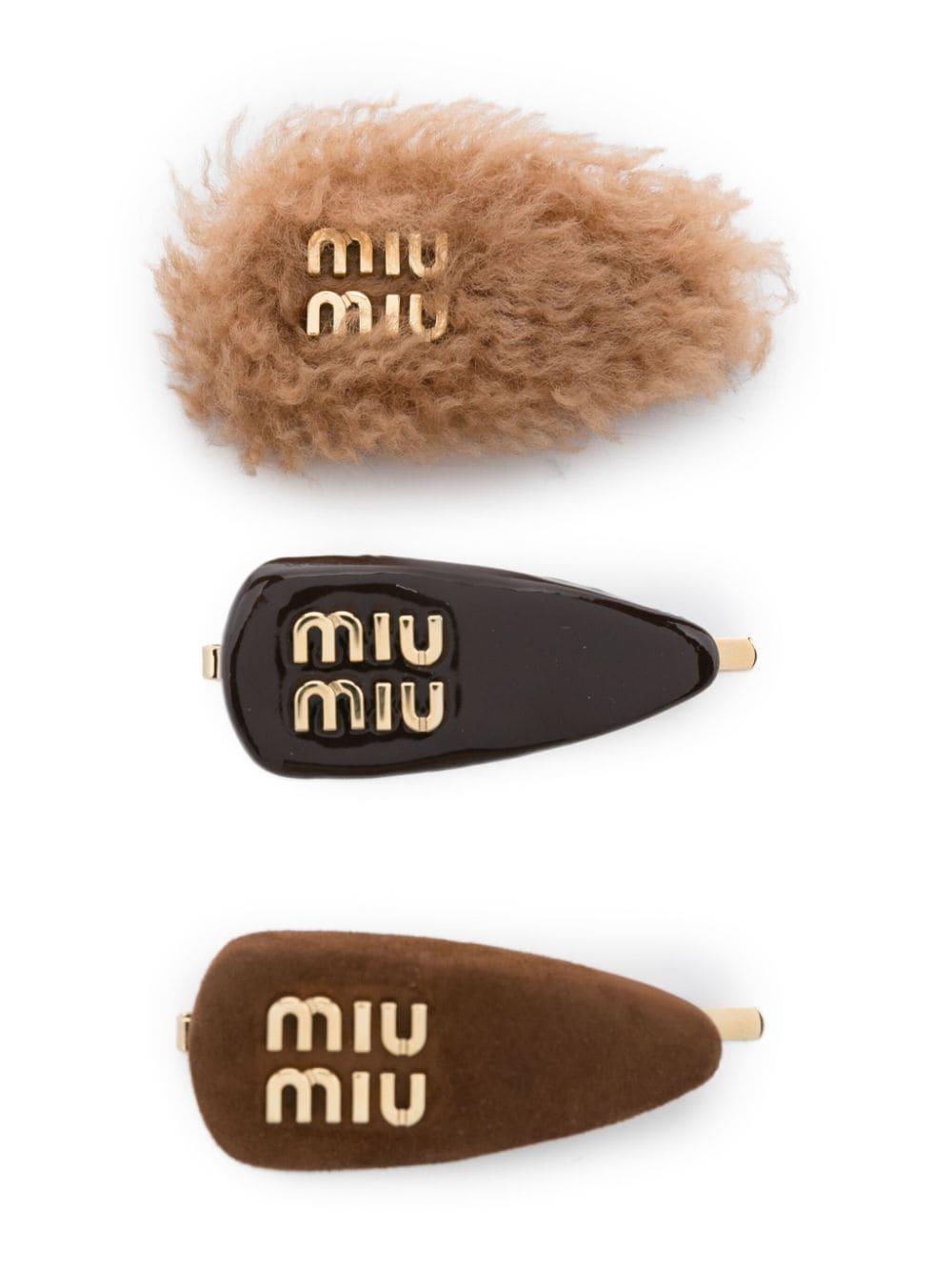 logo-plaque hair clips (set of three) 5IF188 2C3VF0NBL MIU MIU 