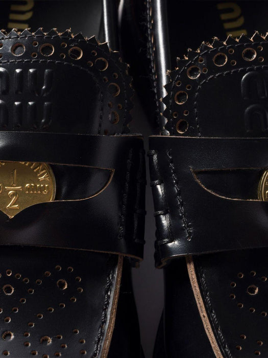 perforated coin-detail loafers 5D506E F 020 070F0002 MIU MIU 