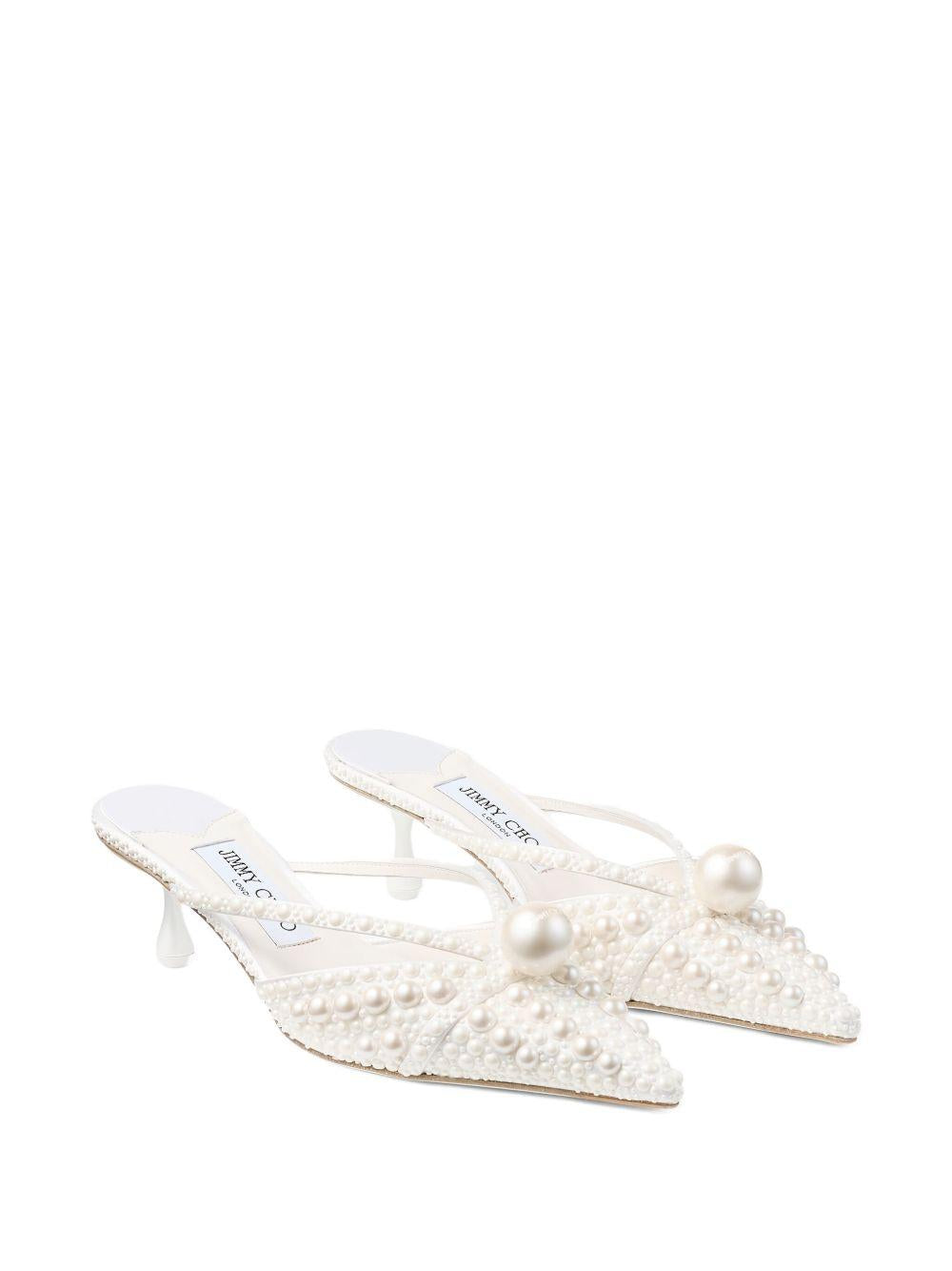 50mm Sana pearl-embellished pointed-toe mules SANA MULE 50 WOZ WHITE/WHITE JIMMY CHOO 