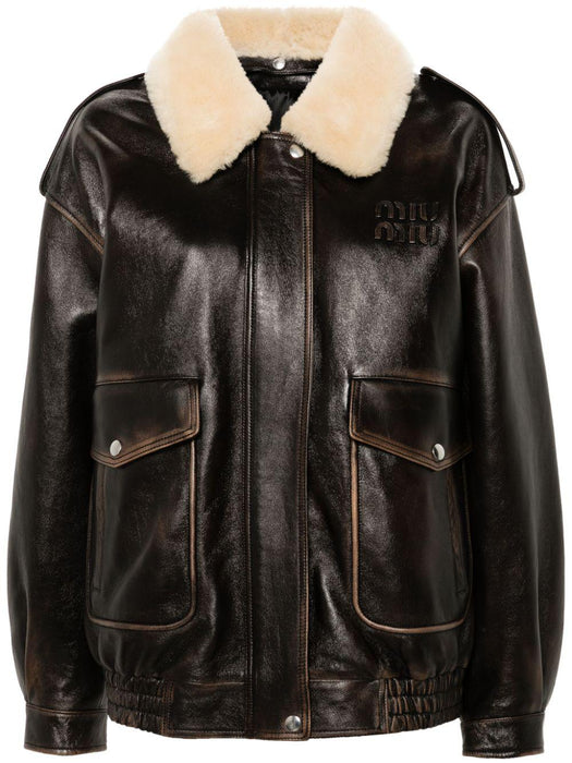 logo-lettering leather jacket MPV901 S OOO 1134F0201 MIU MIU 