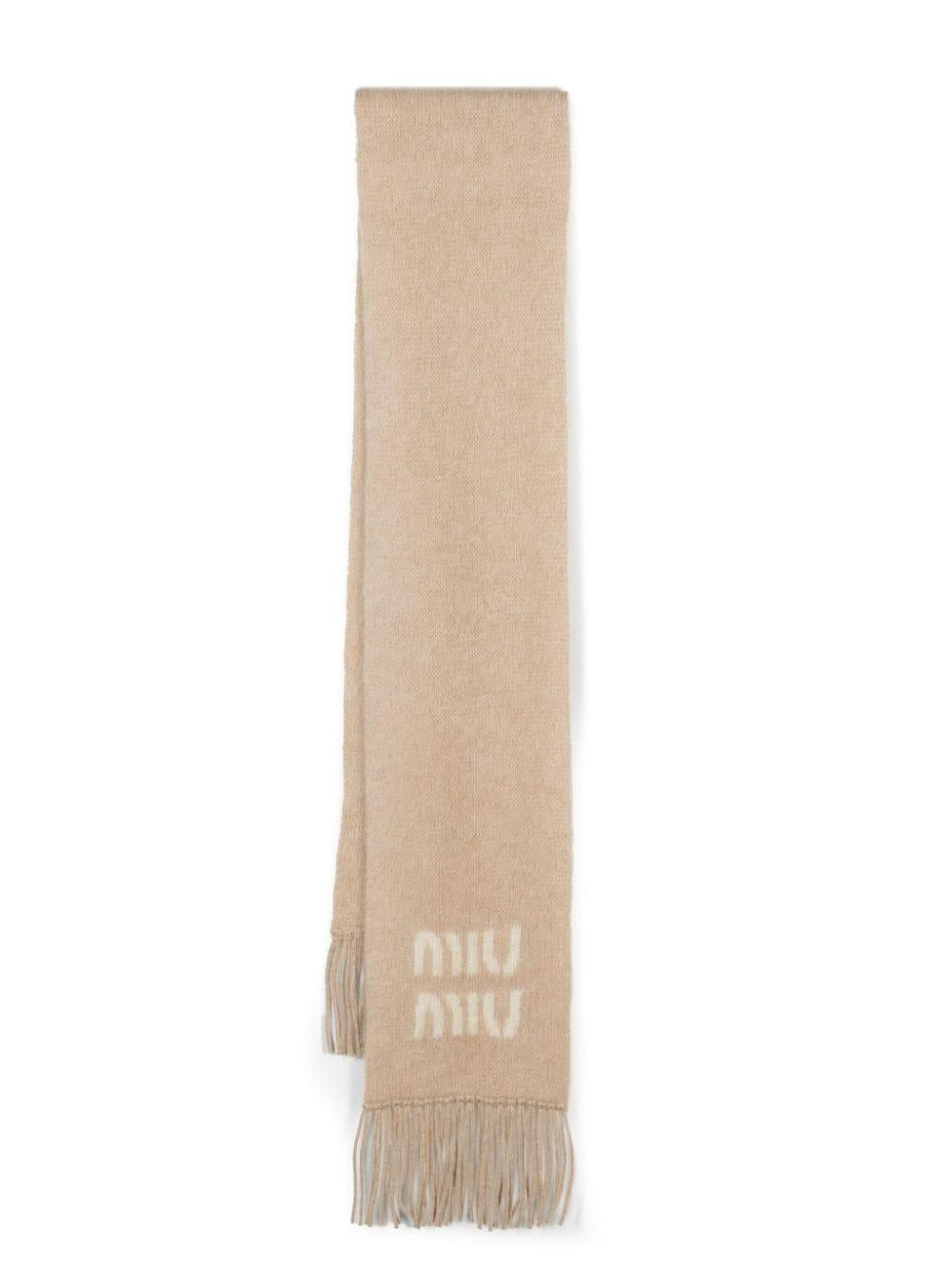 logo-jacquard fringed scarf 5FS062 2CQDF0018 MIU MIU 
