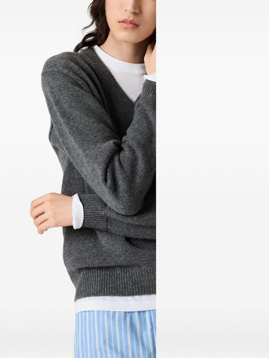 intarsia-logo V-neck sweater<BR/><BR/> MMLB61 S OOO 174KF0480 MIU MIU 