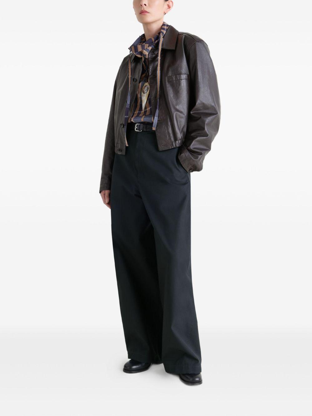 buttoned-up elasticated leather jacket<BR/><BR/><BR/><BR/><BR/> OW1158 LL0146BR560 LEMAIRE 