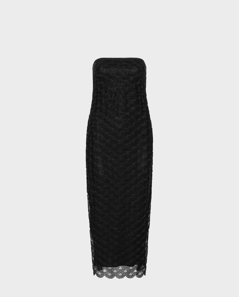 Black openwork midi dress 116289100  ROTATE 