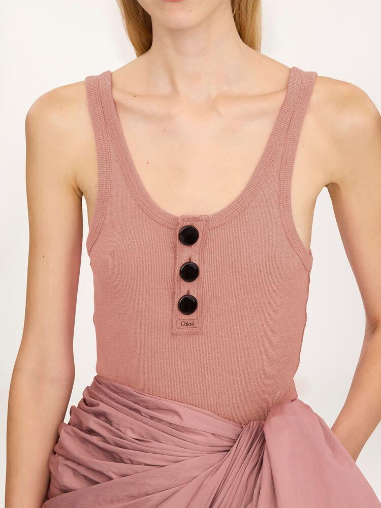 Fitted Henley tank top in cotton jersey 26UJH02089 81Q CHLOÉ 