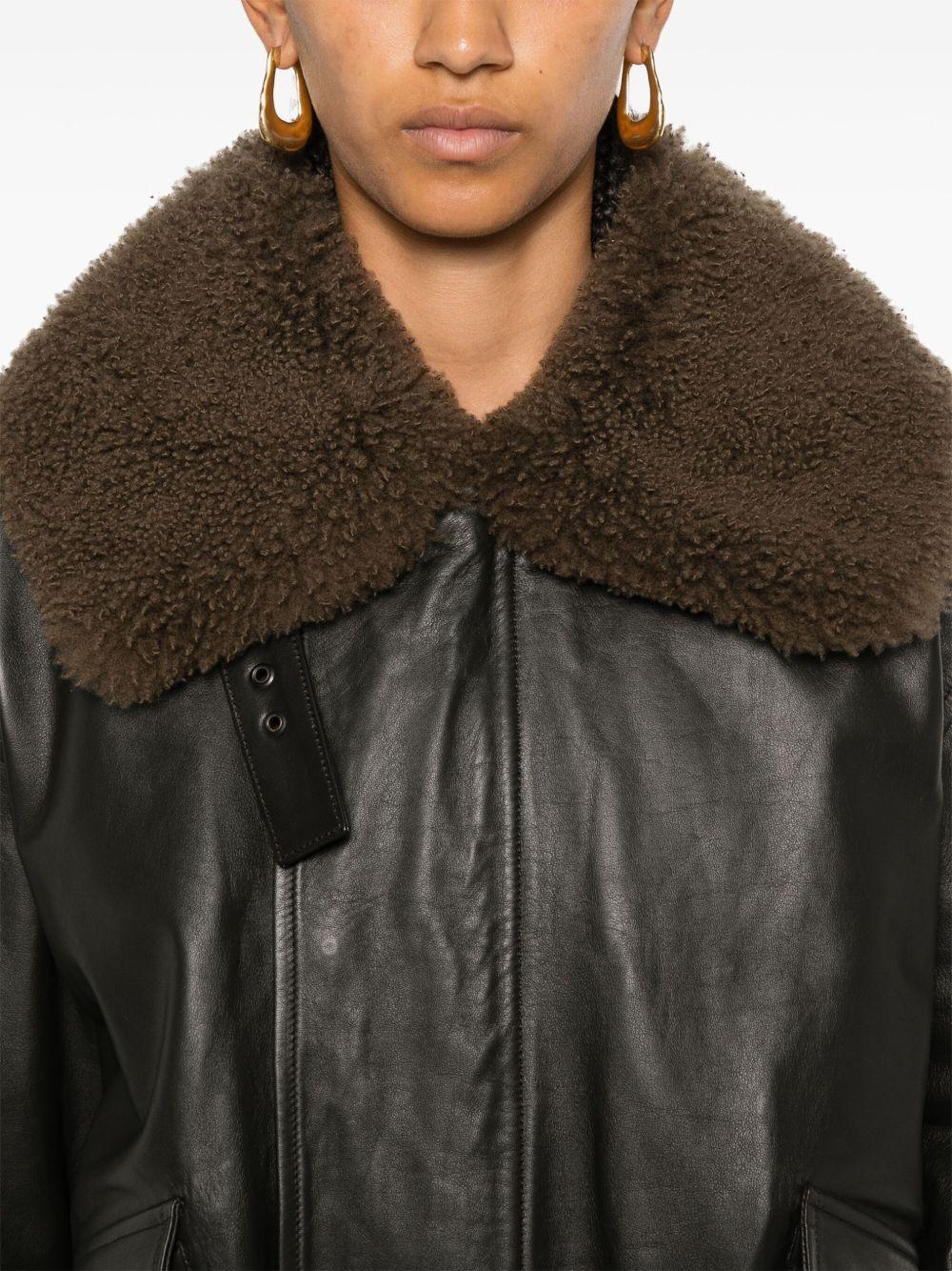 leather blouson with shearling collar<BR/><BR/><BR/><BR/> OW1043 LL0095BR507 LEMAIRE 