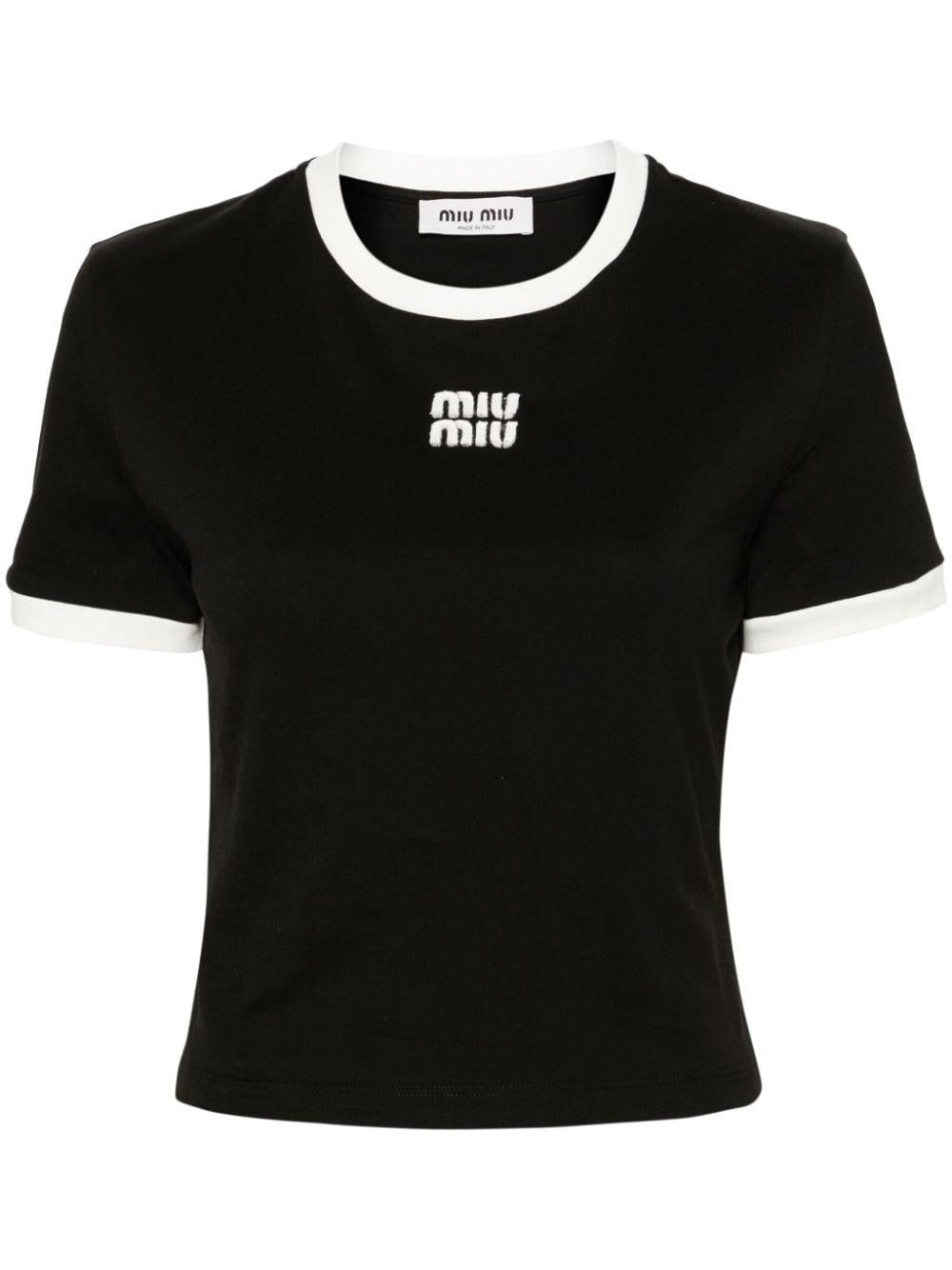 logo-appliqué cropped T-shirt MJN522 S OOO 14ELF0002 MIU MIU 