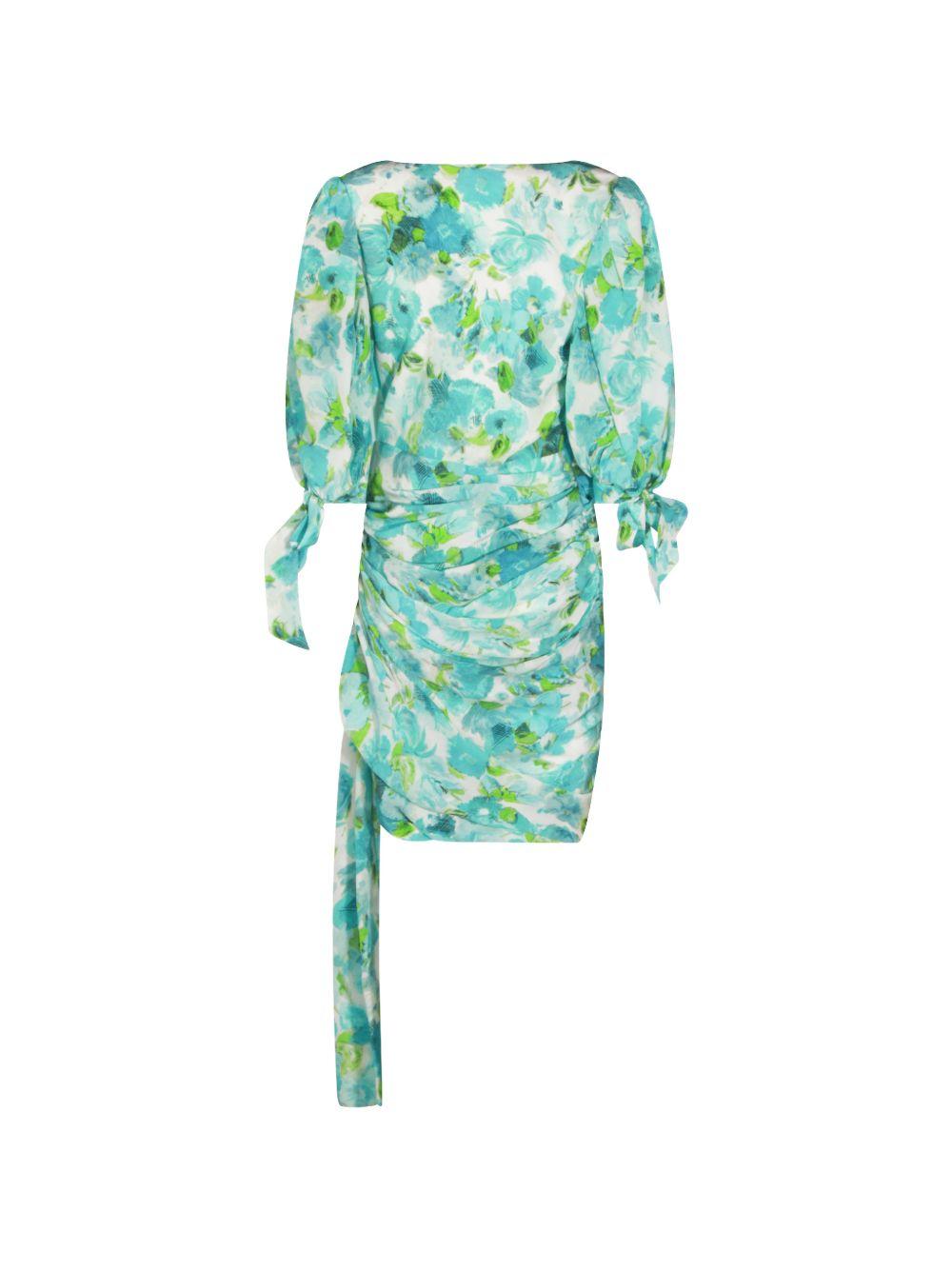 Silk jacquard dress with aquatic flower print in white and blue 26URO52388 91J CHLOÉ 