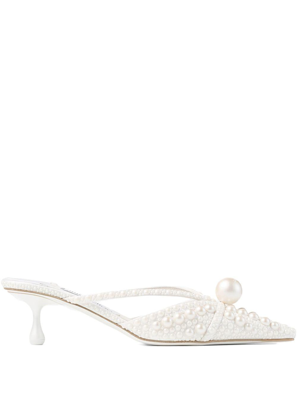 50mm Sana pearl-embellished pointed-toe mules SANA MULE 50 WOZ WHITE/WHITE JIMMY CHOO 