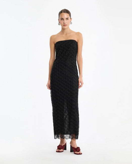 Black openwork midi dress 116289100  ROTATE 