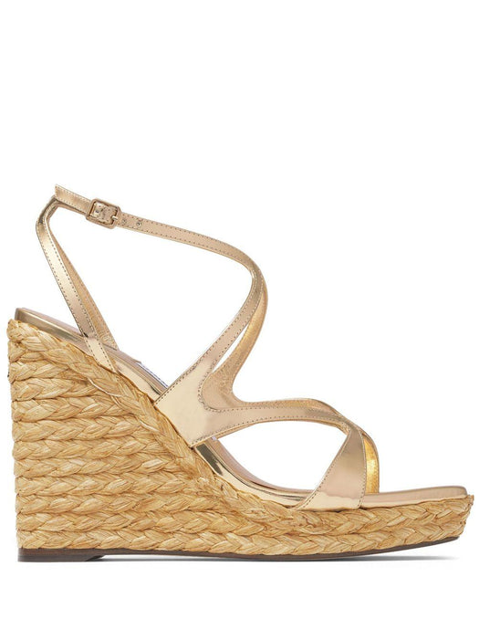 110mm Ayla raffia wedged sandals AYLA 110 CUH GOLD JIMMY CHOO 