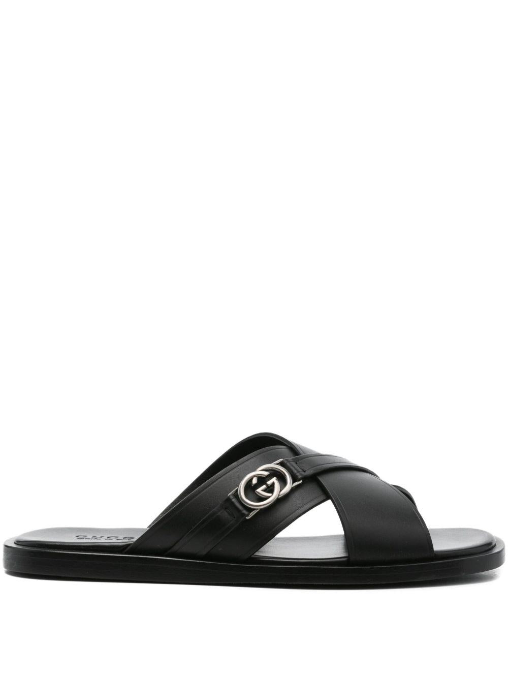 cross-strap leather slides 831275 DTN001000 GUCCI 