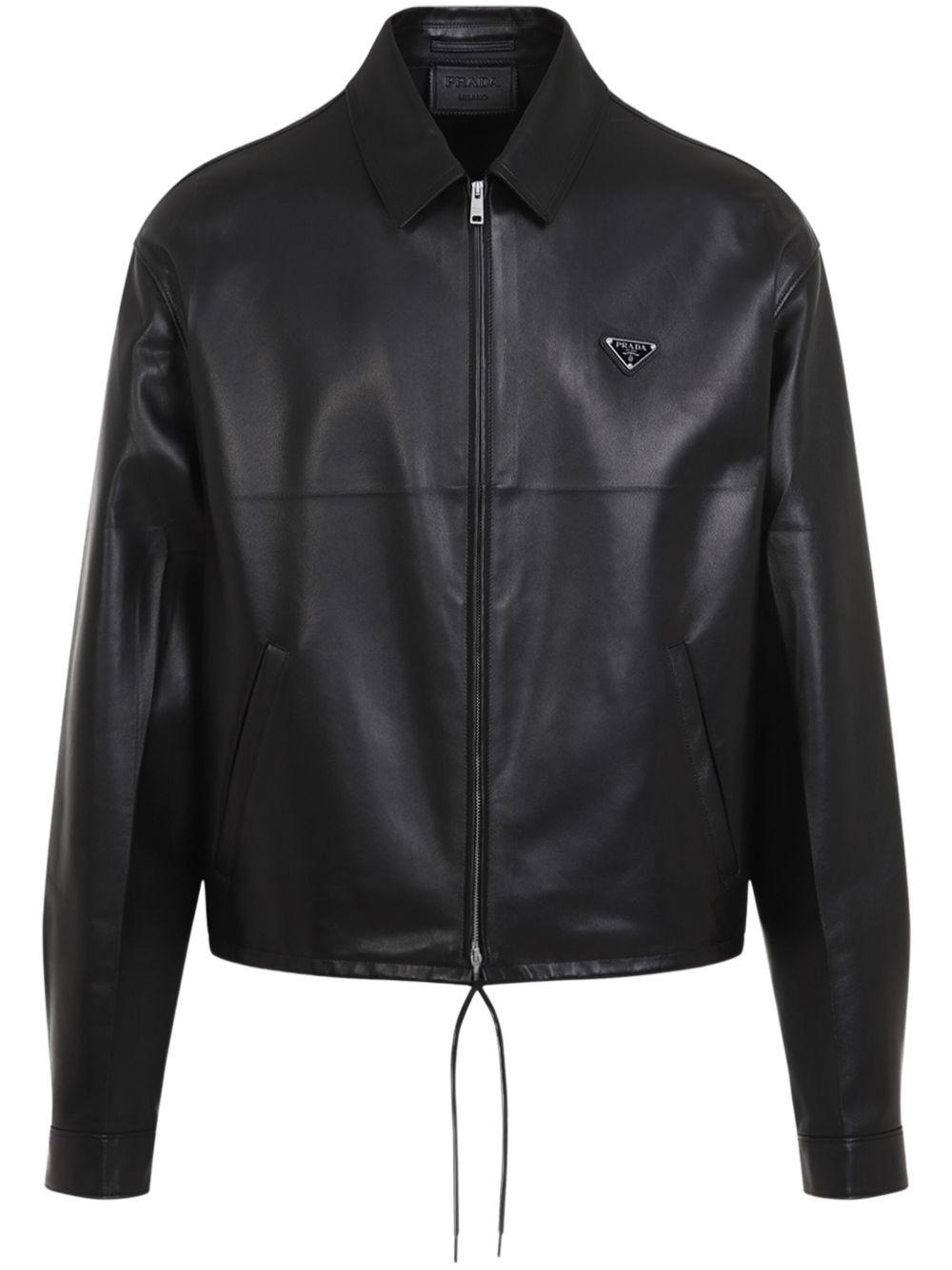 triangle-logo leather jacket