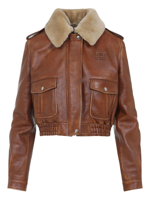 shearling-collar leather jacket MPV958 S OOO 1134F0134 MIU MIU 