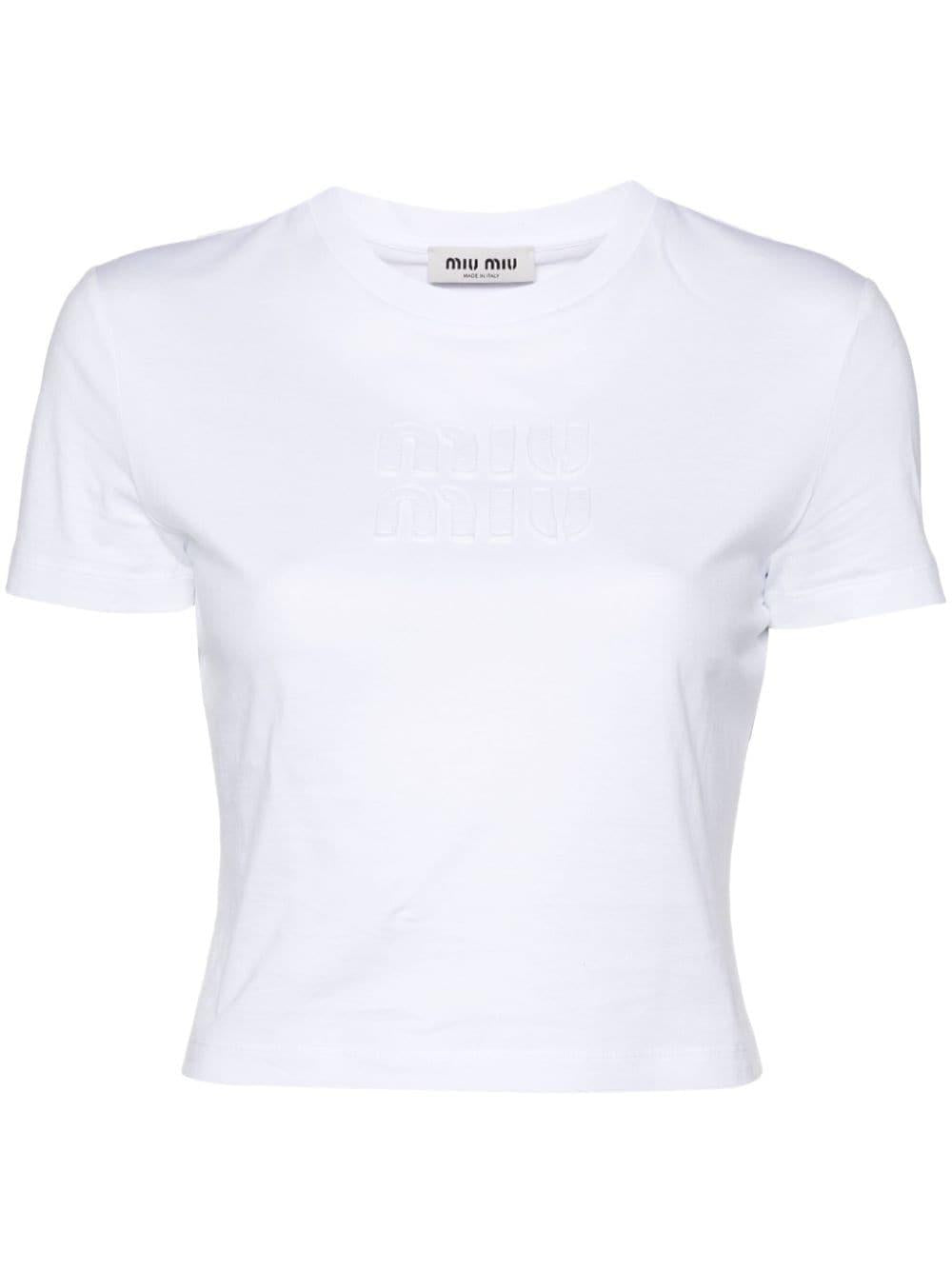 logo-patch cropped T-shirt MJN483 S 232 1YXTF0009 MIU MIU 