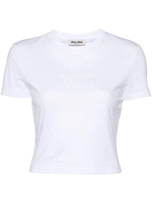 logo-patch cropped T-shirt MJN483 S 232 1YXTF0009 MIU MIU 