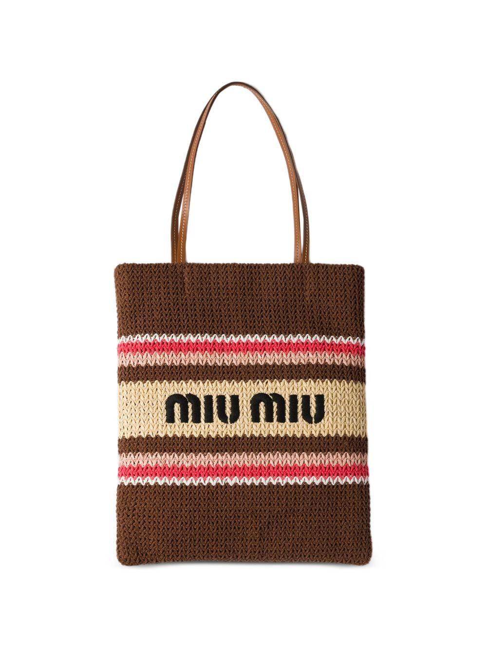 Woven-motif striped tote bag 5BG248 V OR1 2DO3F05CP MIU MIU 