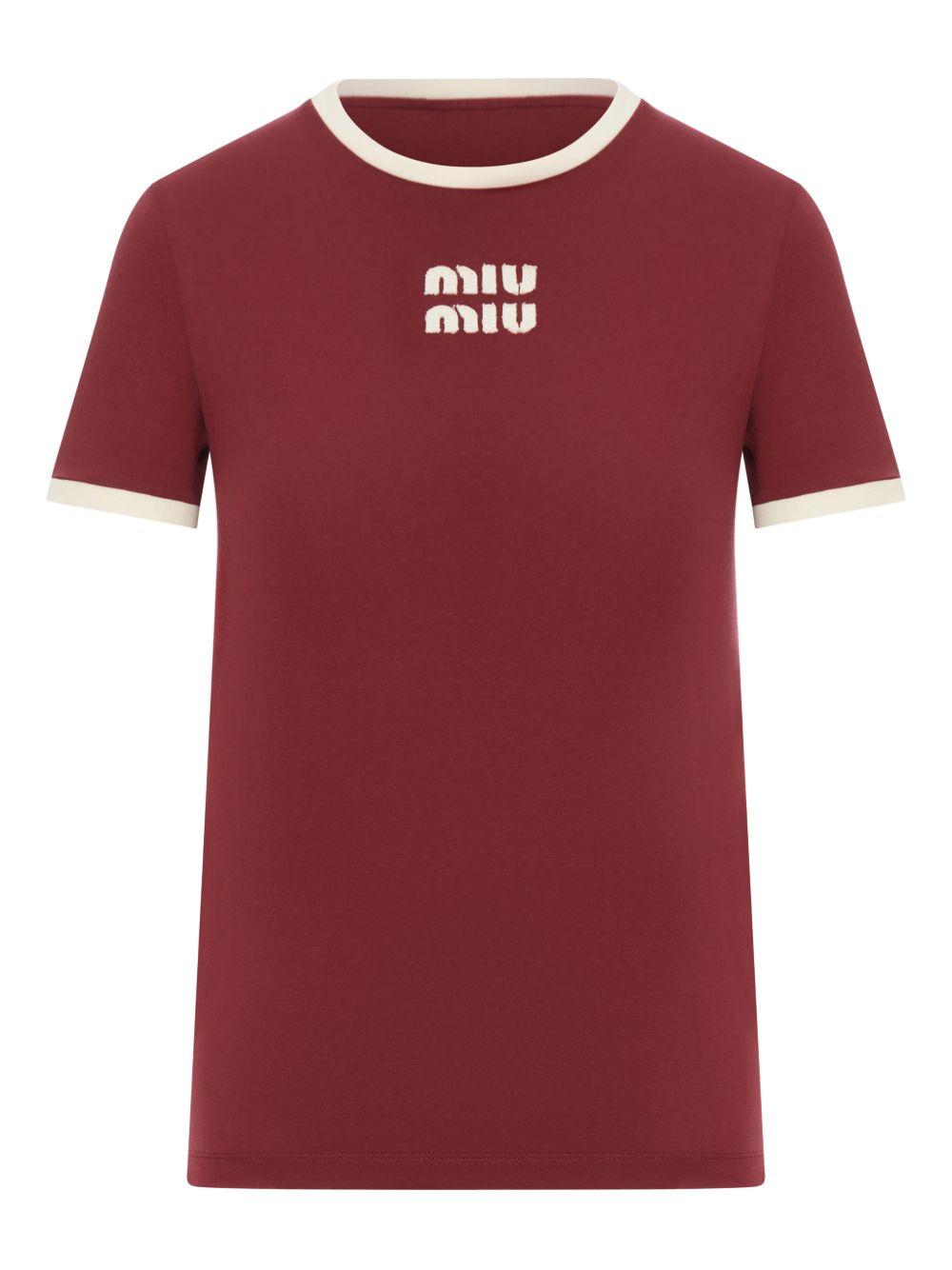 contrast-trim T-shirt<BR/><BR/> MJNA17 S OOO 1841F0X61 MIU MIU 
