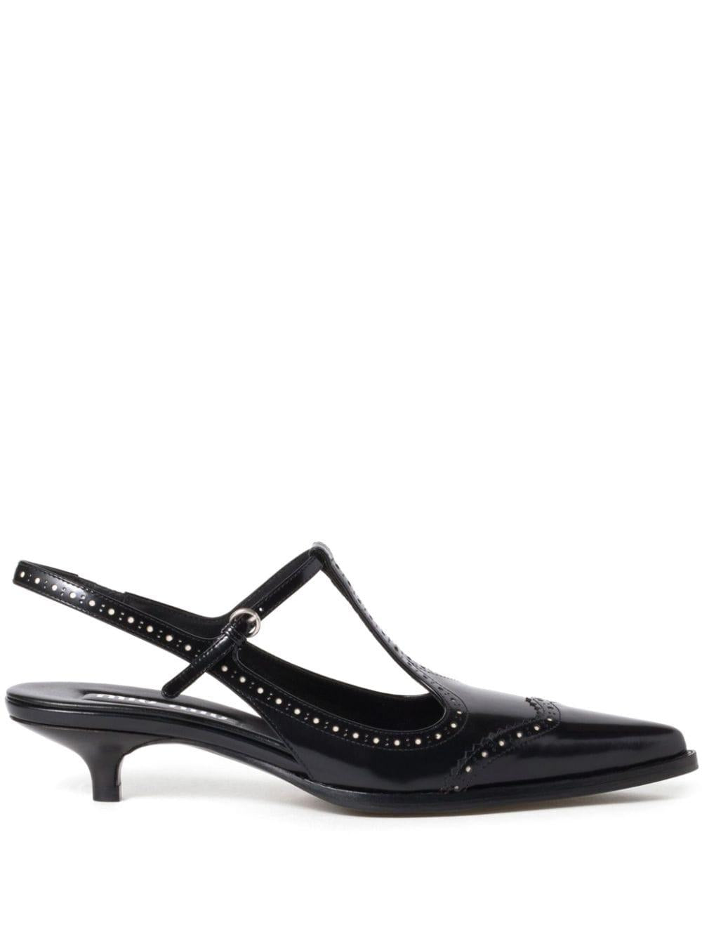 Brushed leather brogue slingback T-strap pumps 5I309E F 035 055F057Z MIU MIU 