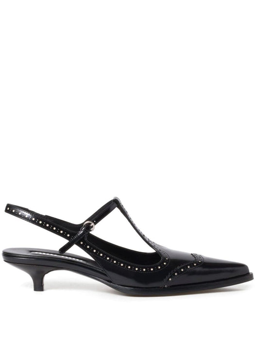 Brushed leather brogue slingback T-strap pumps 5I309E F 035 055F057Z MIU MIU 