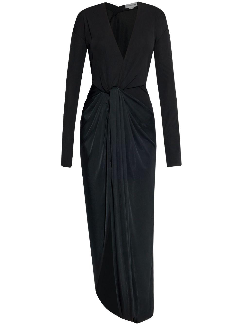 knot-detail jersey gown 1125WDR006032C BLACK 1 VICTORIA BECKHAM 