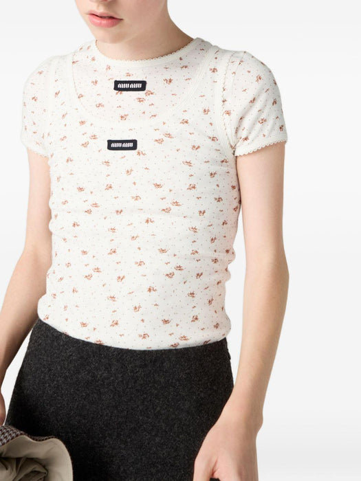 floral-pattern logo-label tank top MJT727 S OOO 18ZUF0O7V MIU MIU 