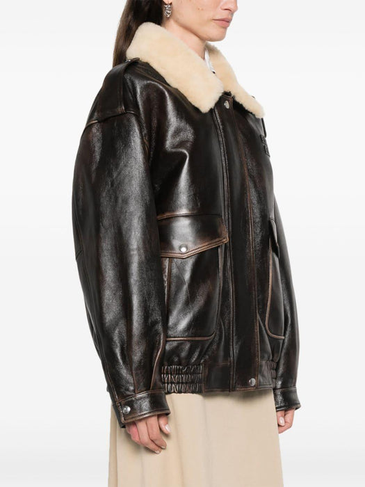 logo-lettering leather jacket MPV901 S OOO 1134F0201 MIU MIU 