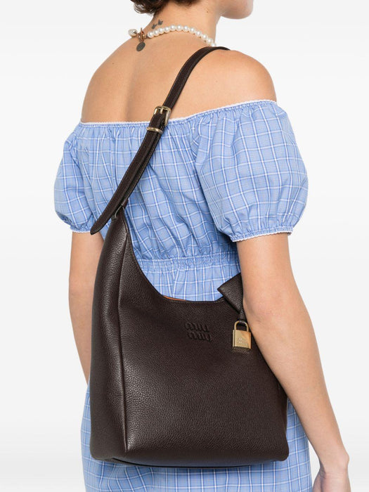 Dark Brown Leather Shoulder Bag 5BE098 2IFLF0ZKS MIU MIU 