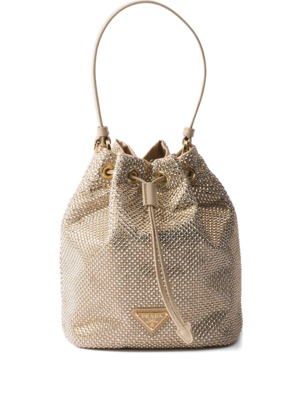 crystal-embellished drawstring bucket bag 1BE067 V OOD 2HNJF0GCN PRADA 