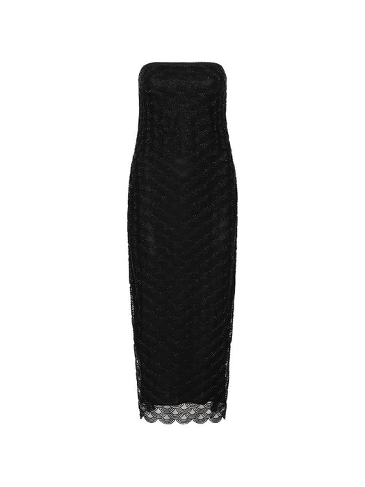 Black openwork midi dress 116289100  ROTATE 