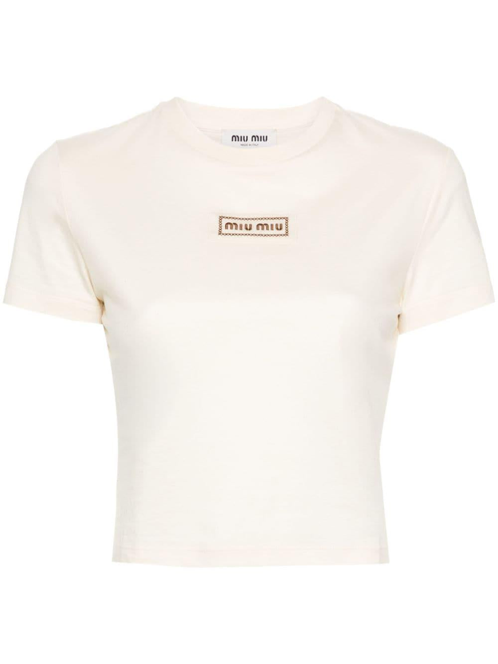 logo-patch cropped T-shirt MJN483 S OOO 15AXF047M MIU MIU 