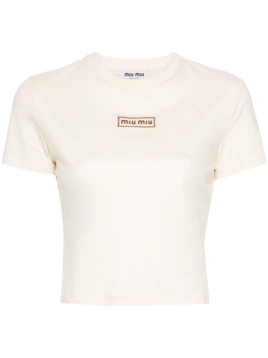 logo-patch cropped T-shirt MJN483 S OOO 15AXF047M MIU MIU 