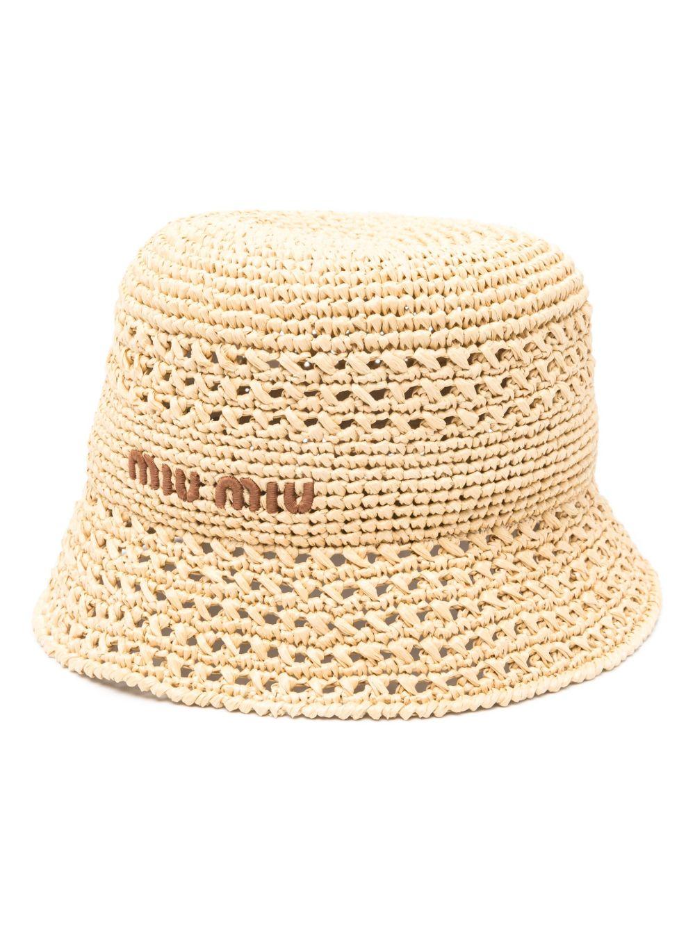 embroidered-logo raffia bucket hat 5HC287 2DO1F0A5T MIU MIU 